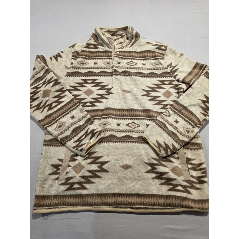 Telluride Clothing Co Southwestern Fleece Pullover Snap Mock Neck Brown Cream S